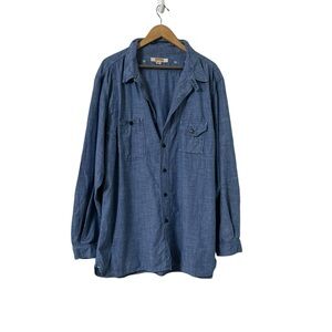 BIRDWELL Chambray Button Up Long Sleeve Top Shirt Tunic